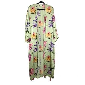 Vintage Victoria’s Secret Gold Label Silk Green Floral Kimono Womens Size S